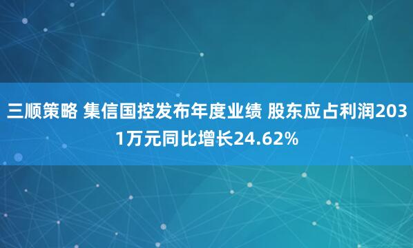 三顺策略 集信国控发布年度业绩 股东应占利润2031万元同比增长24.62%